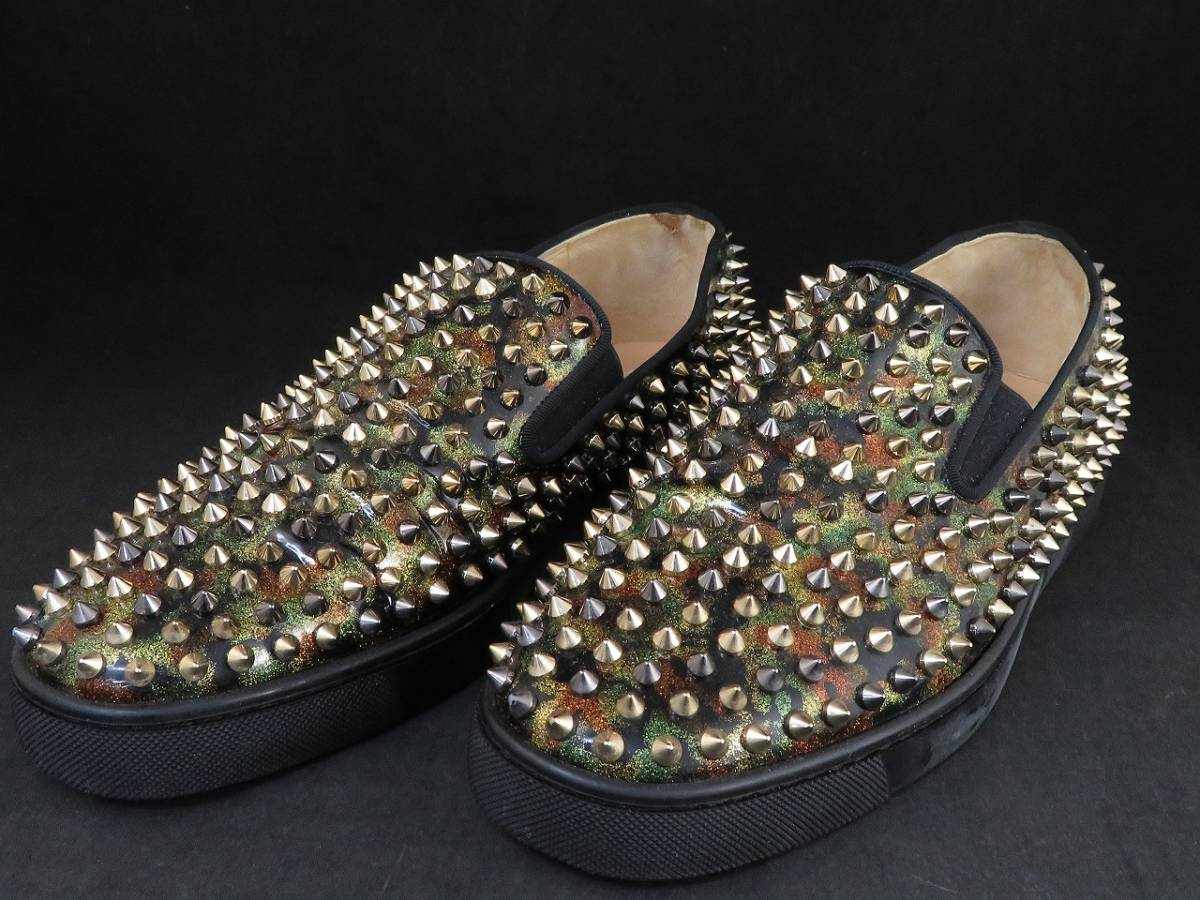 美品 クリスチャン ルブタン Christian Louboutin  ローラーボート スタッズ スリッポン スニーカー マルチメタル 41拍卖
