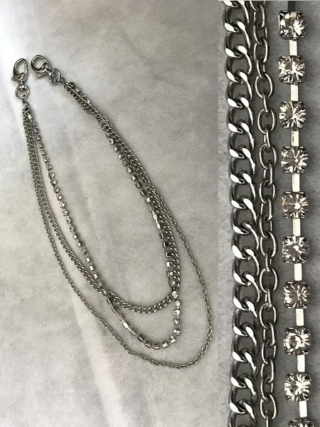 ウォレットチェーン 3連 チェーン 50cm ラインストーン/カーブ・喜平/ケーブル ナスカン レディース アクセサリー 銀色 シルバーカラー拍卖