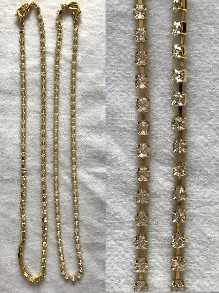 未使用 2本セット ラインストーン チェーン 服飾小物 48cm 金色 ゴールドカラー/ウォレットチェーン/パンツチェーン/チャーム/アクセサリー拍卖