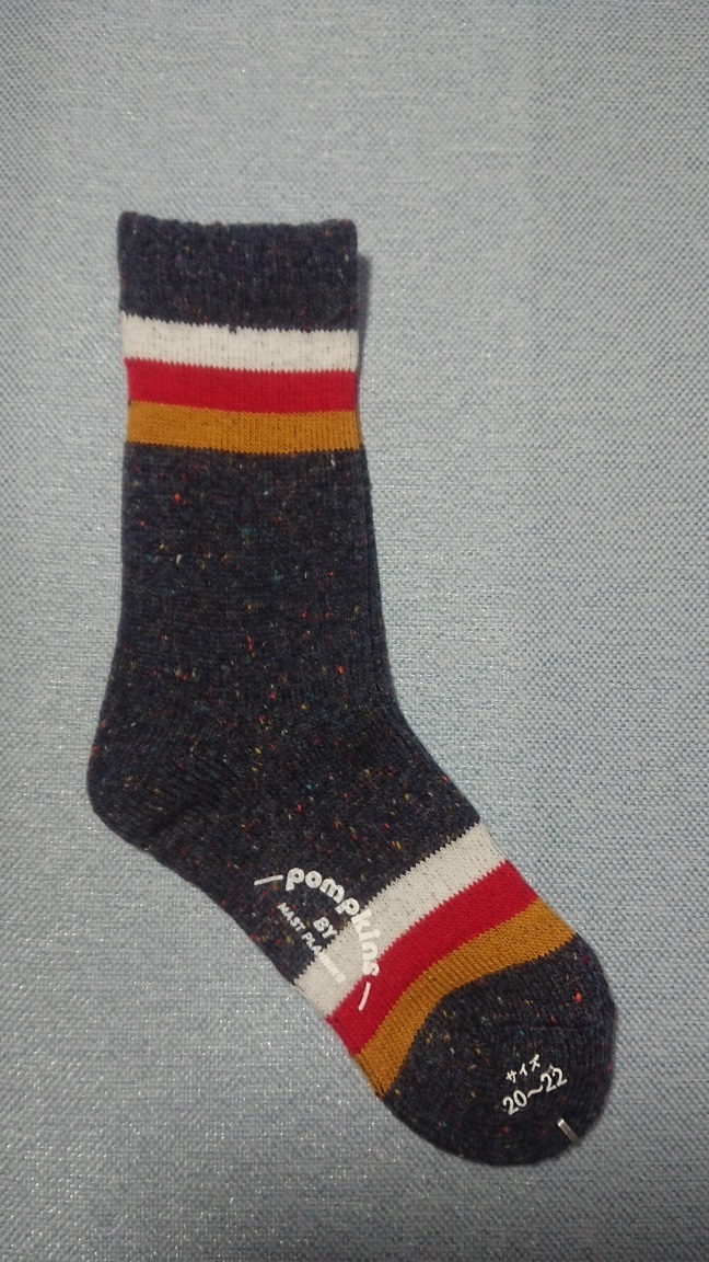 PomPkins(ポンプキンズ) クルーソックス ライン柄 ネイビー 20~22cm拍卖