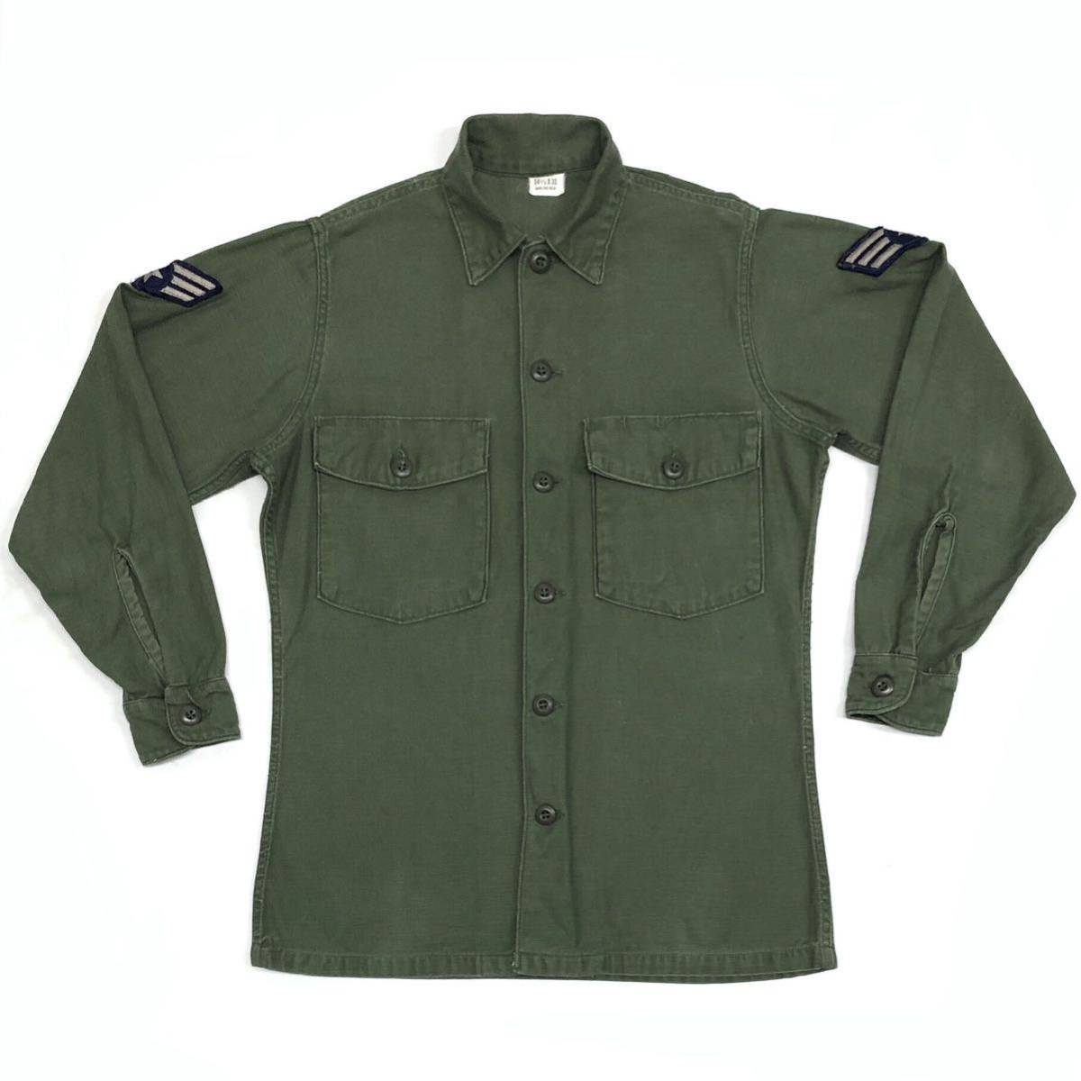 60s【U.S.Military】OG-107 ユーティリティシャツ size 14 1/2×31 コットンサテン/米軍実物ミリタリー USAFエアフォース空軍 armyアーミー拍卖