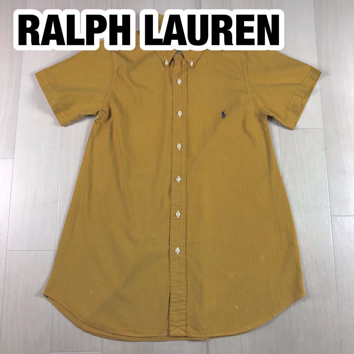 RALPH LAUREN ラルフローレン 半袖シャツ ストライプ柄 カラシ 刺繍ポニー拍卖