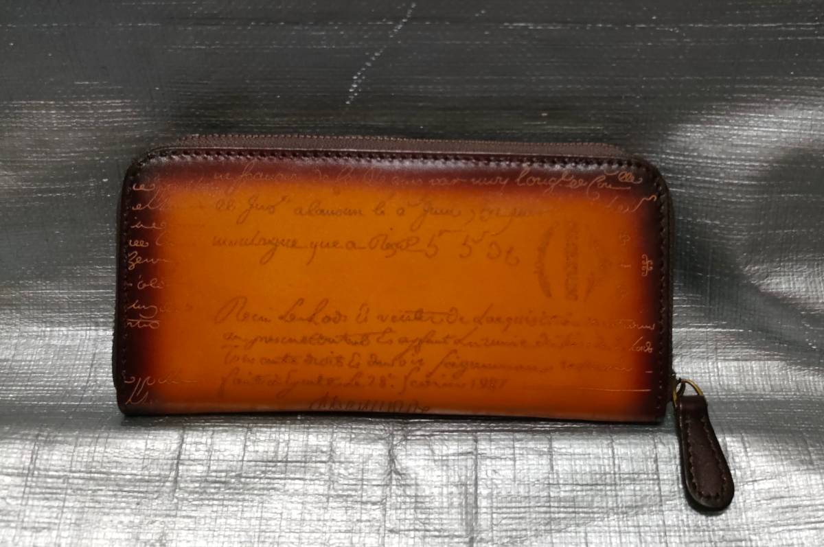 ○新品 カリグラフィ 財布 長財布 ラウンドファスナー イタリアン 本革 カリグラフィー 茶 ブラウン拍卖