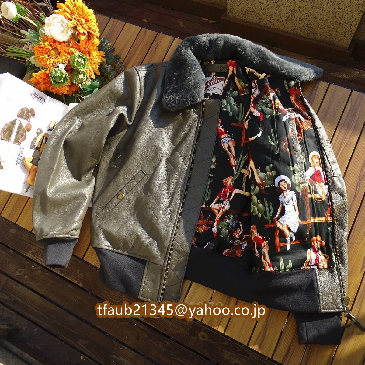 フライトジャケット 本革 メンズ ウール 襟取り外し可能 牛革 革ジャン M~3XL グリーン拍卖