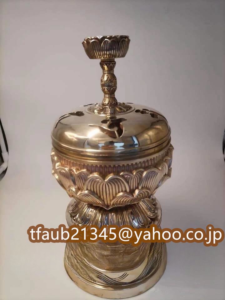 「密教法具 寺院用仏具」極上品 大悲香炉 仏具 仏教芸術品 銅製 磨き仕上げ 高さ21cm拍卖