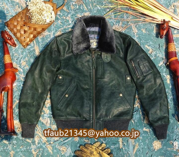 フライトジャケット 本革 メンズ ウール 襟取り外し可能 馬革 ホースハイド 革ジャン M~5拍卖