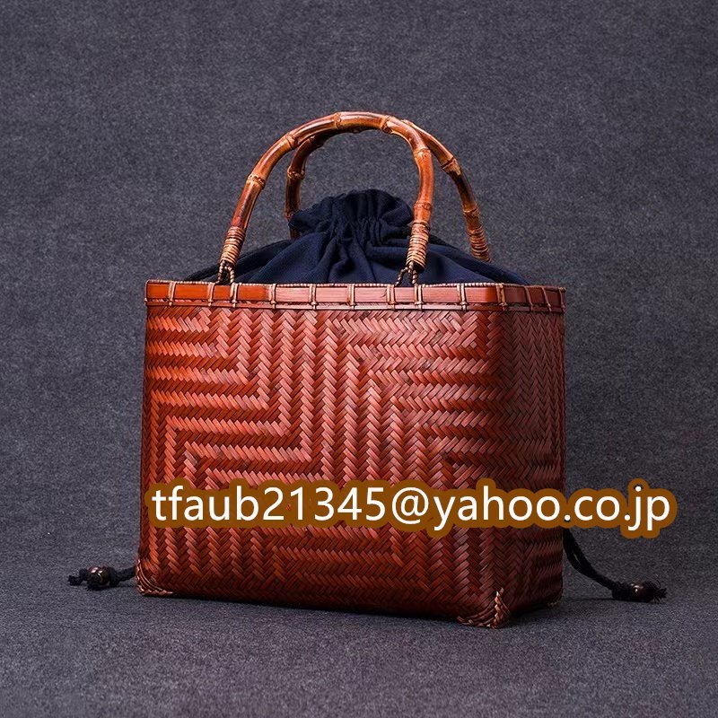 【ケーリーフショップ】自然竹編み上げ カゴバック 手作りバスケット お洒落買い物カゴ 収納バッグ拍卖