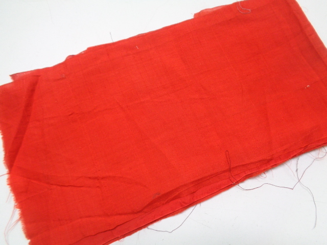 d514-60 アンティーク 着物裏地 ほどき 正絹 朱 生地 はぎれ リメイク 手芸 長期保管品拍卖
