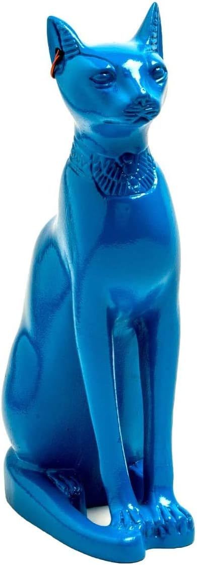 イヤリング付きのクラシックなブルーのバステト猫の彫像 -古代エジプトの女神コレクション-エジプト製彫刻 贈り物 輸入品拍卖