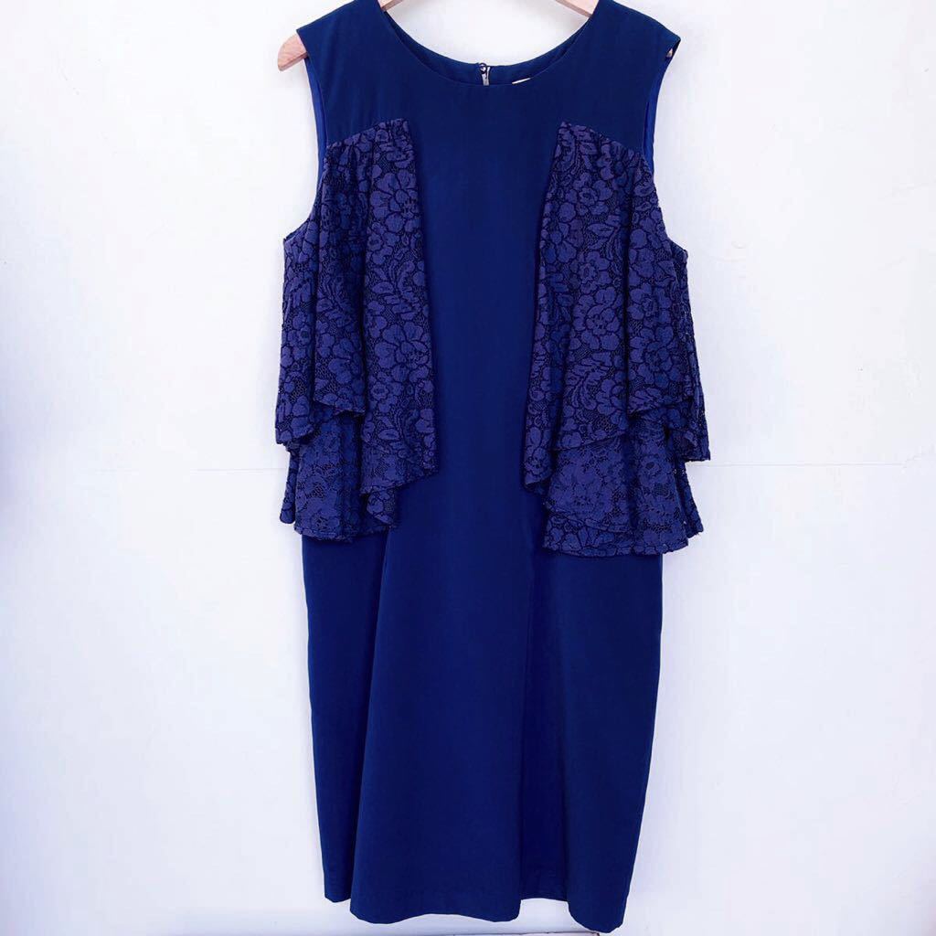 FLICKA フリッカ ワンピース ブルー ネイビー レース 花柄 膝丈 ノースリーブ ドレス パーティー お呼ばれ 結婚式 謝恩会 二次会 キャバ拍卖