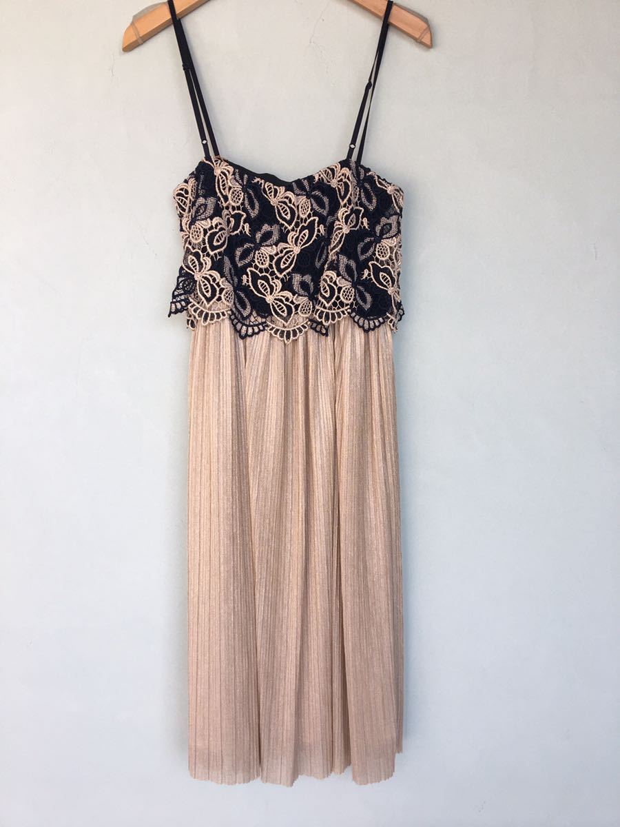 【新品未使用】DOLLUPOOPS ドールアップウップス 2way スカートワンピース ラメ ベージュ 蝶々 プリーツ レース ドレス パーティー 謝恩会拍卖