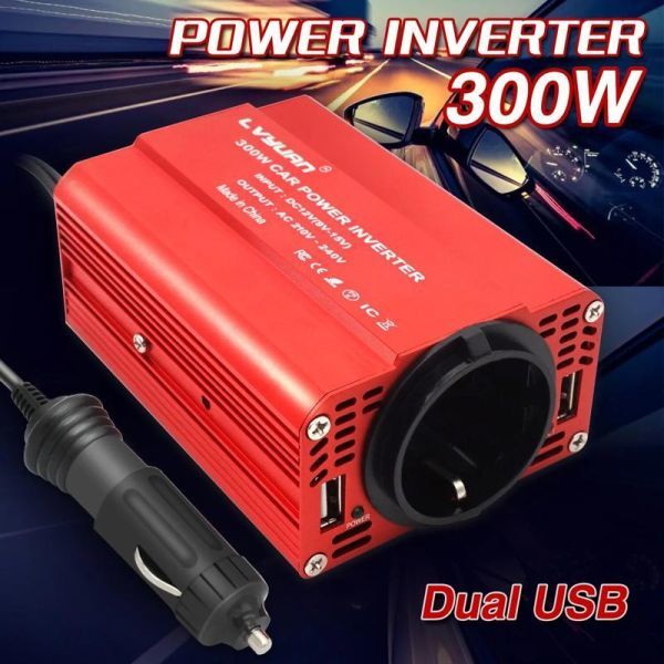 F016:カーパワーインバーター300w 12v dc〜110v 220v ac カーチャージャー 変更された正弦波コンバーター,eu-usソケット拍卖
