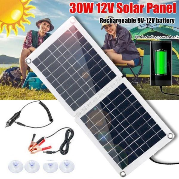 BE001:12 18v折りたたみ ソーラーパネル 充電器 30ワット 電源 バックアップキット ワニ口 クリップ拍卖