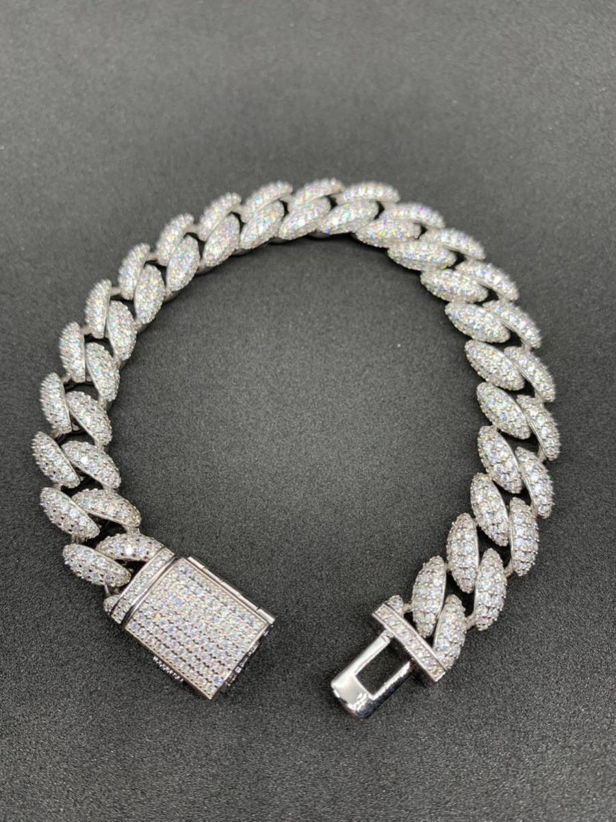 高品質!輝き抜群!パヴェ留 12㎜ マイアミ ジルコニア シルバー ブレスレット拍卖