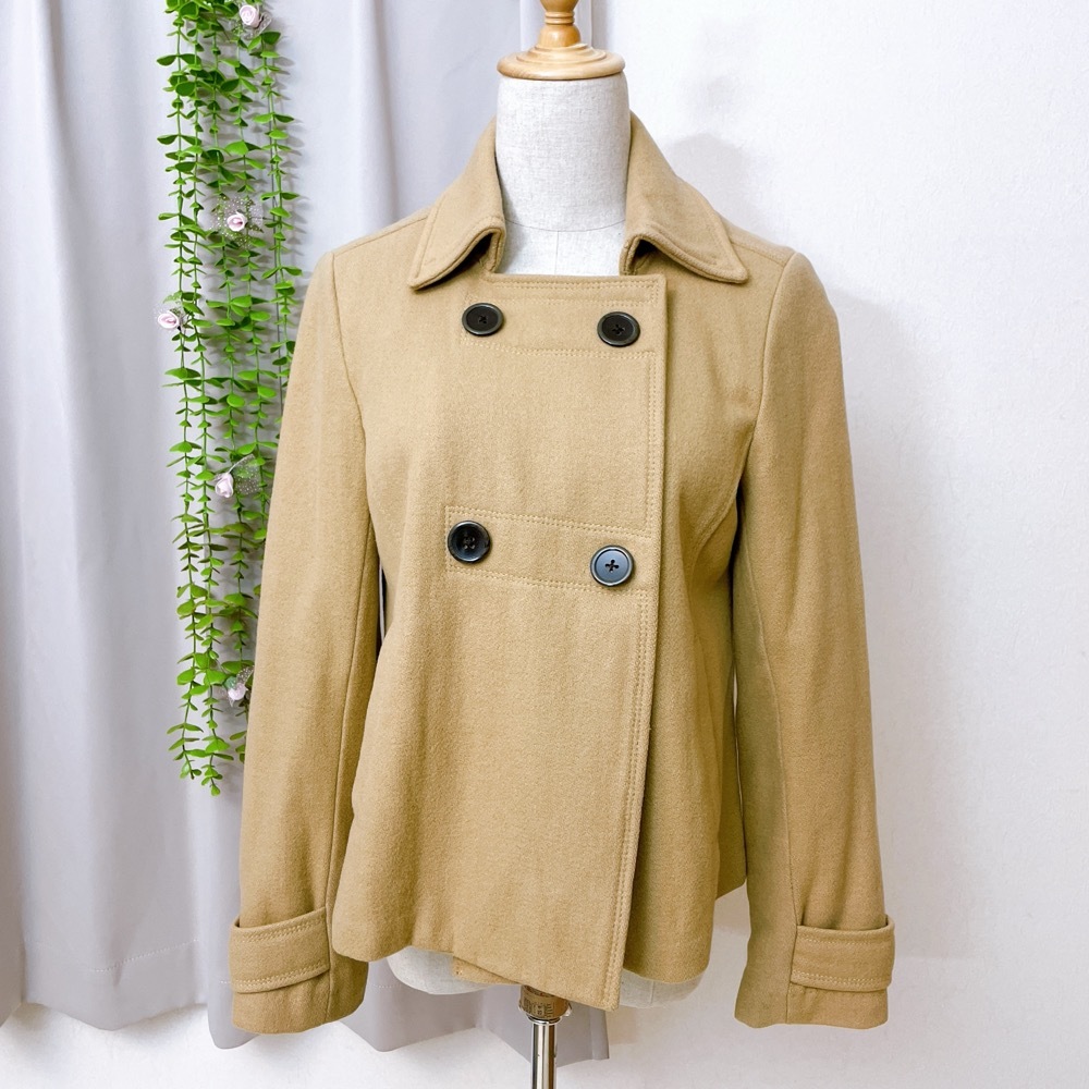 YH0203 美品〇 OLD NAVY レディース ピーコート 長袖 かわいい S ブラウン(茶) 無地 ウール 万能 美しい 冬 拍卖