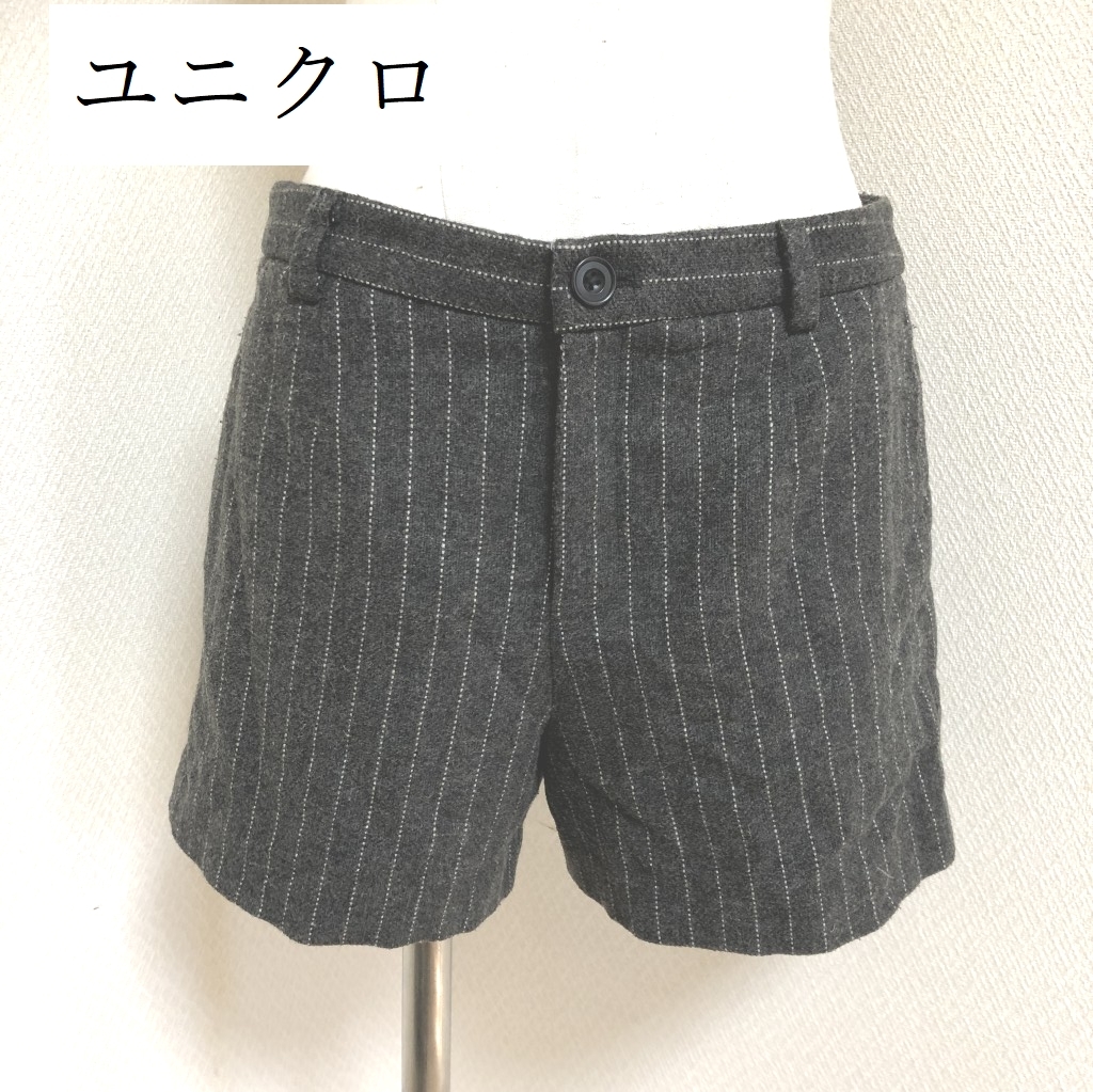 ユニクロ レディース ウール ショートパンツ S グレー ストライプ 冬拍卖