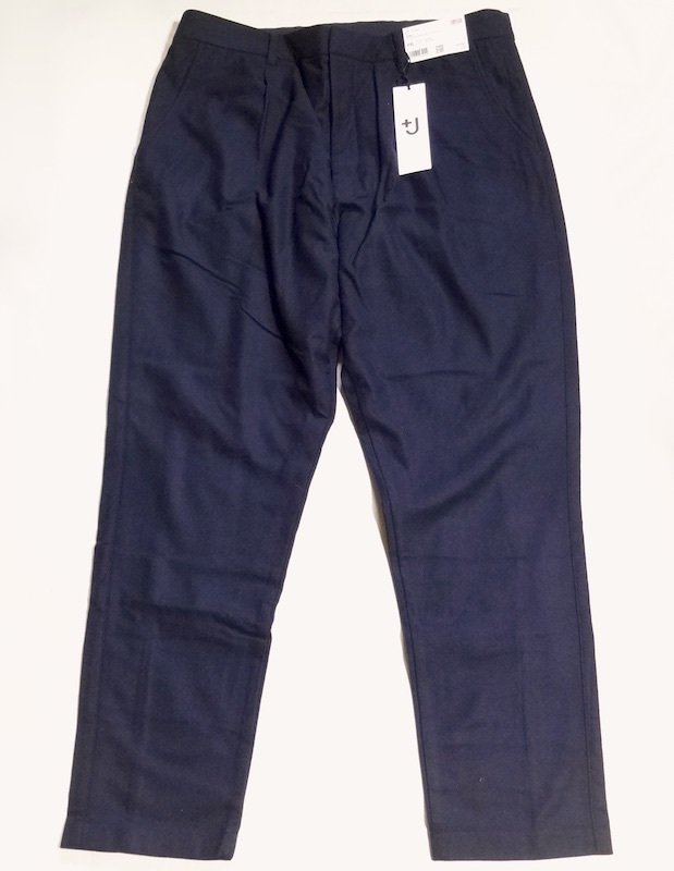 (未着用) UNIQLO +J ウールブレンド タックテーパードパンツ 紺系 大きいサイズXXL拍卖