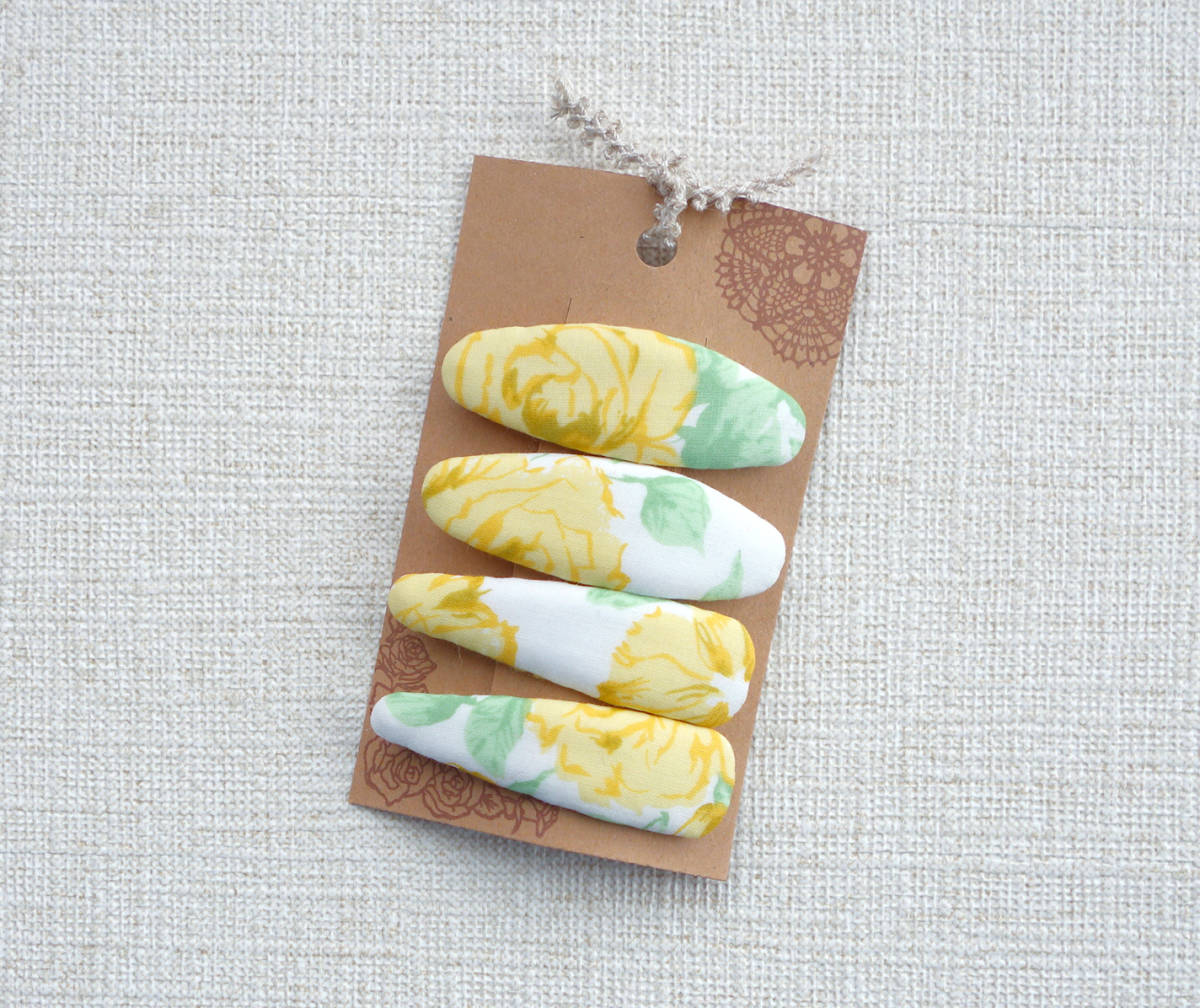 ★ ハンドメイド リバティプリント使用 薔薇柄5㎝パッチンピン カーライン イエロー ★拍卖