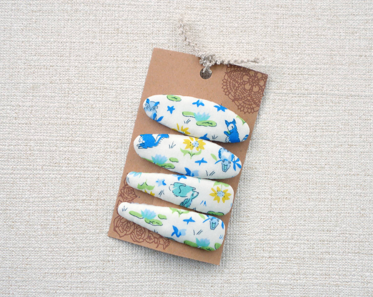 ★ ハンドメイド リバティプリント使用 アニマル柄5㎝パッチンピン オスカー ブルー ★拍卖