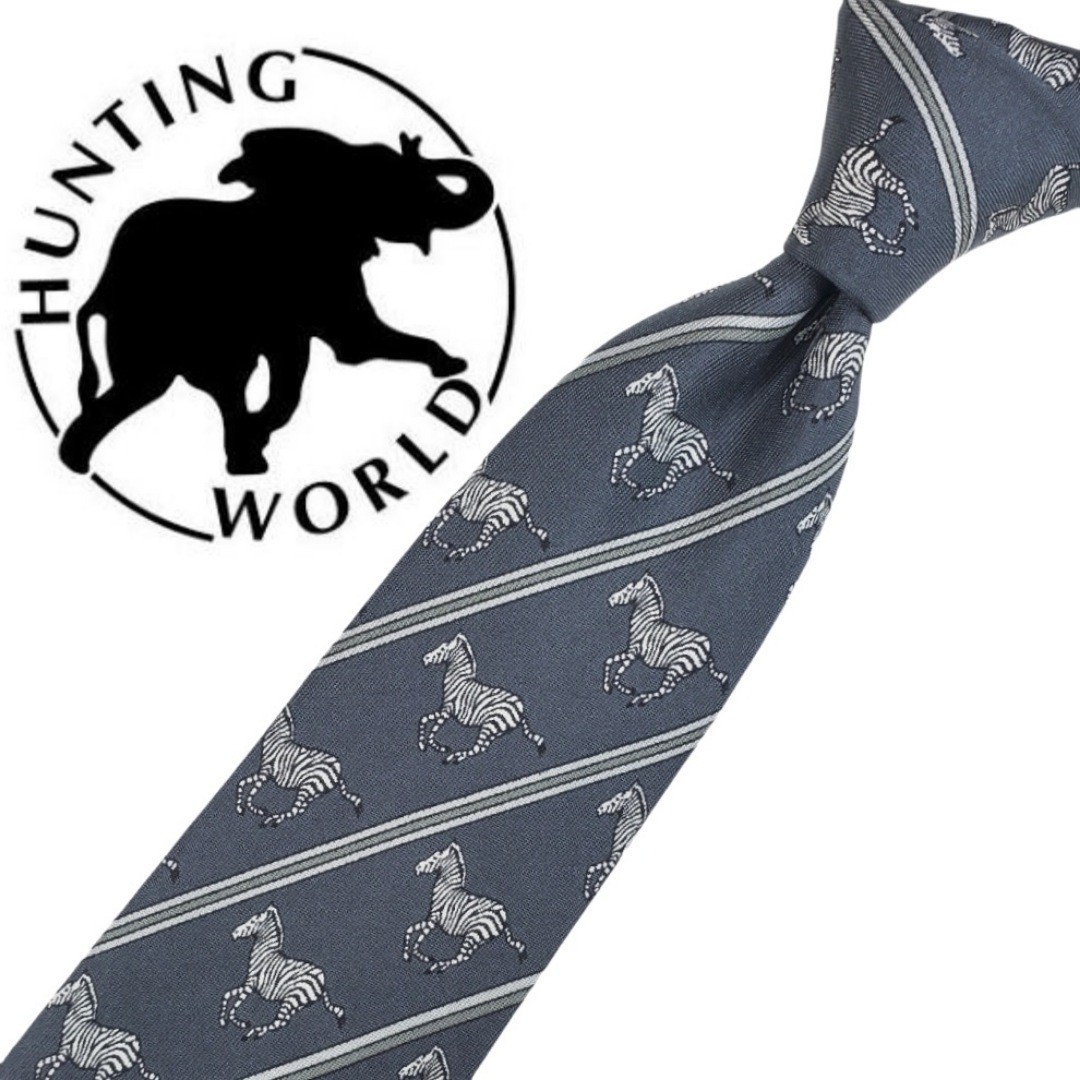334/ 美品 HUNTING WORLD ハンティングワールド 中古 USED 動物柄 シマウマ柄 ストライプ ブランド ネクタイ ネコポス発送拍卖