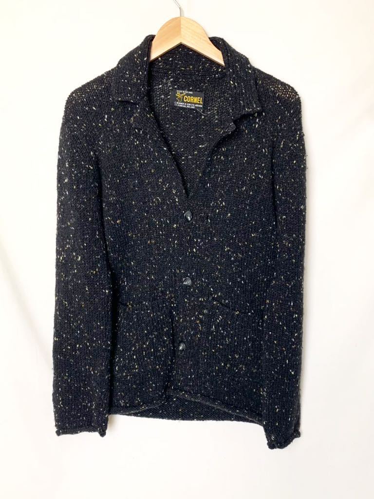 アイルランド製 ボナーオブアイルランド CORNEL ネップ ウール カーディガン ハンドニット ブラック イギリス コーネル /ビンテージ アラン拍卖