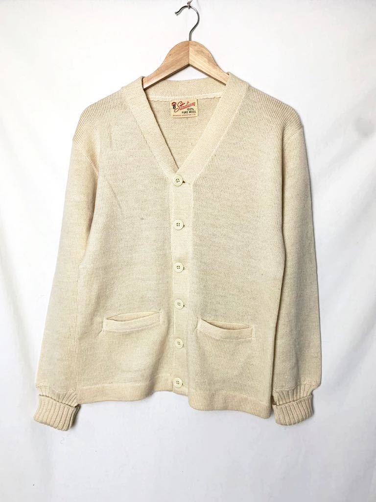 40s 50s USA製 ビンテージ スタジアム シェイカー ウール カーディガン 白 ニット /レタード モンゴメリーワード チャンピオン フ拍卖
