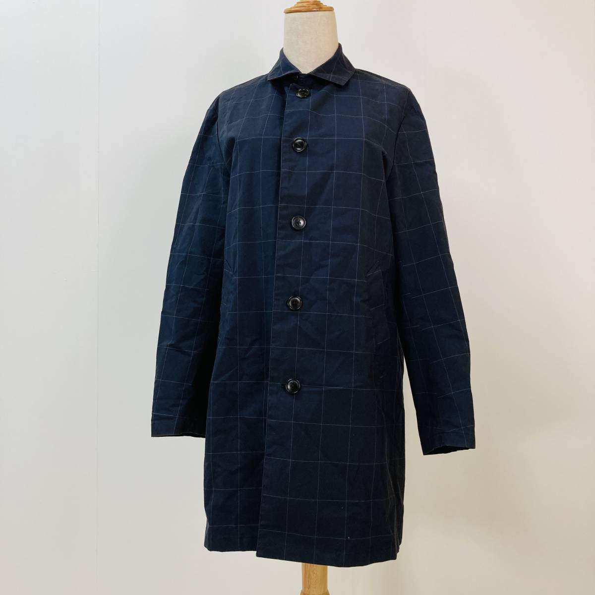 a03336 THE SHOP TK タケオキクチ メンズ コート 薄手 裏地 センターベント M ネイビー チェック 万能 上品 ベーシックカジュアルスタイル拍卖