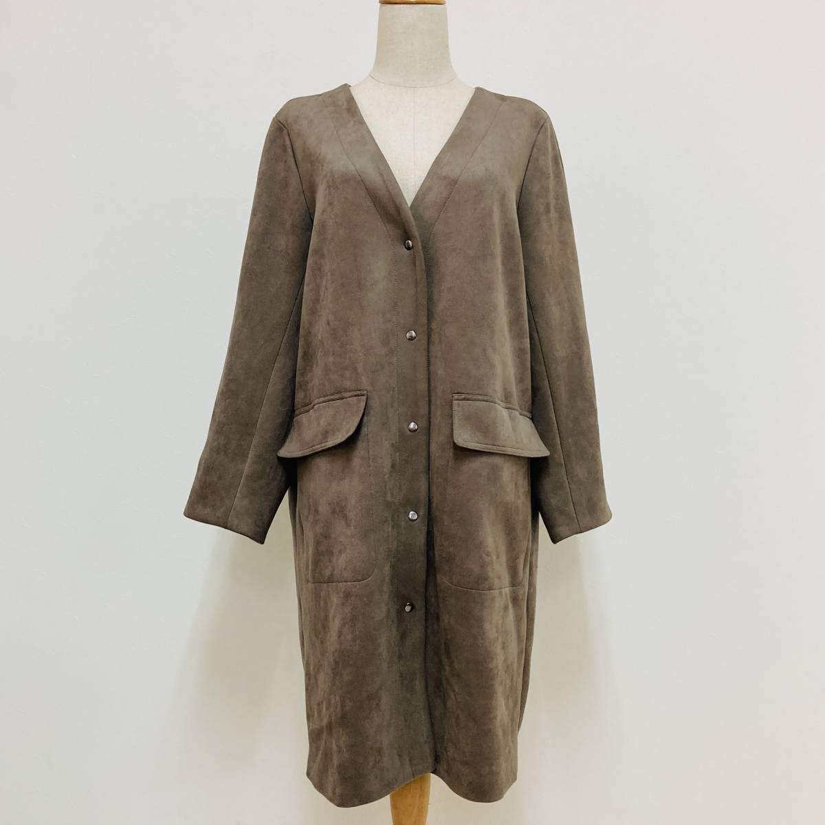 a03397 Zelal ゼラール レディース コート アウター ノーカラー ベロア調 ナチュラル 13AR モカ 上品 古着 ロマンティックウィンターコーデ拍卖