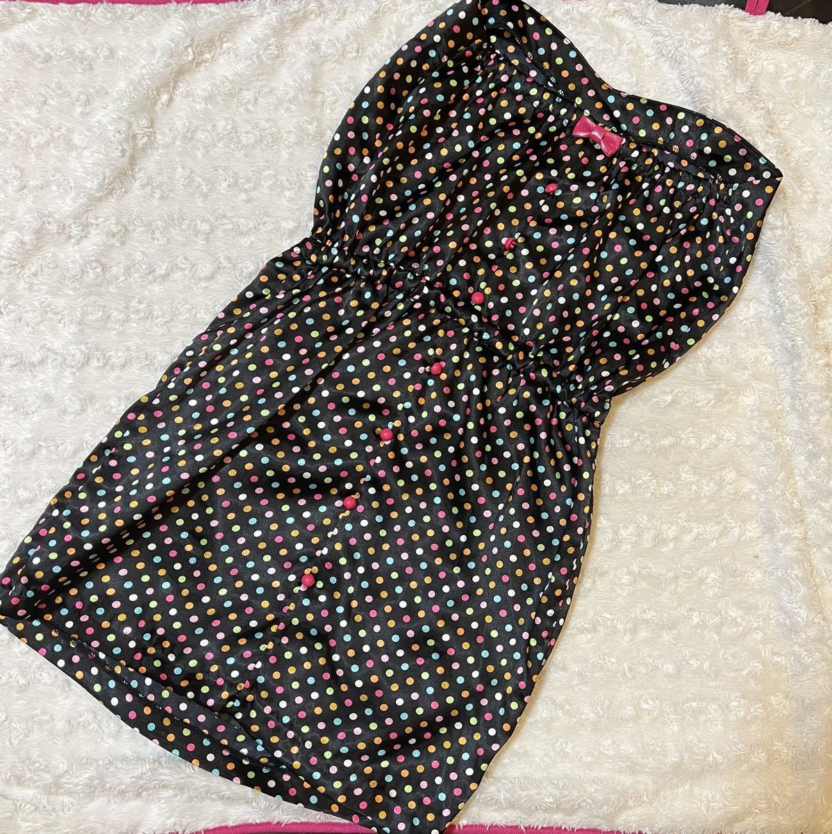 セシルマクビー チューブトップワンピース ミニスカ 平成ファッション 109 マルチカラードット 黒 お姉ギャル 当時 肩出し 検/ミニー拍卖