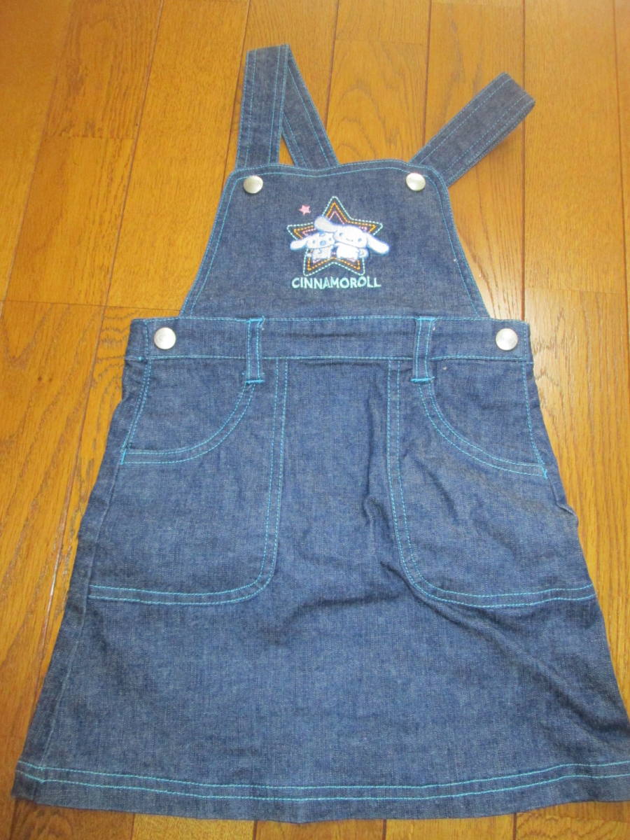 110 デニム ジャンパースカート うさぎ刺繍入り拍卖