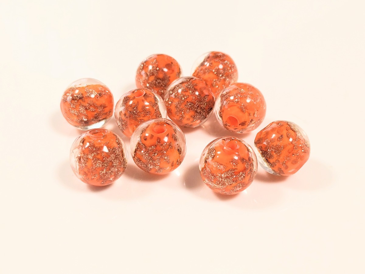 とんぼ玉 アクセサリーパーツ ガラスビーズ 丸玉 オレンジ拍卖