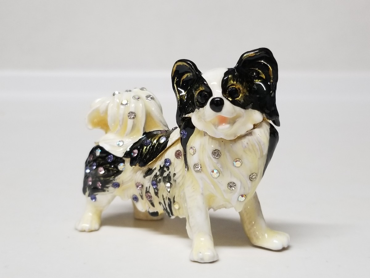 パピヨン 犬の置物 小物入れ拍卖
