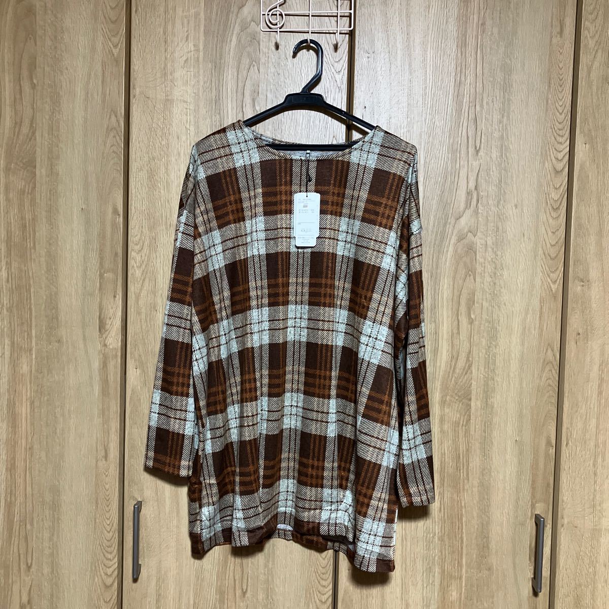 【大きいサイズ新品】Unpretentious◆暖かい手触り 茶系チェック カットソー◆サイズ3L◆送料安☆拍卖