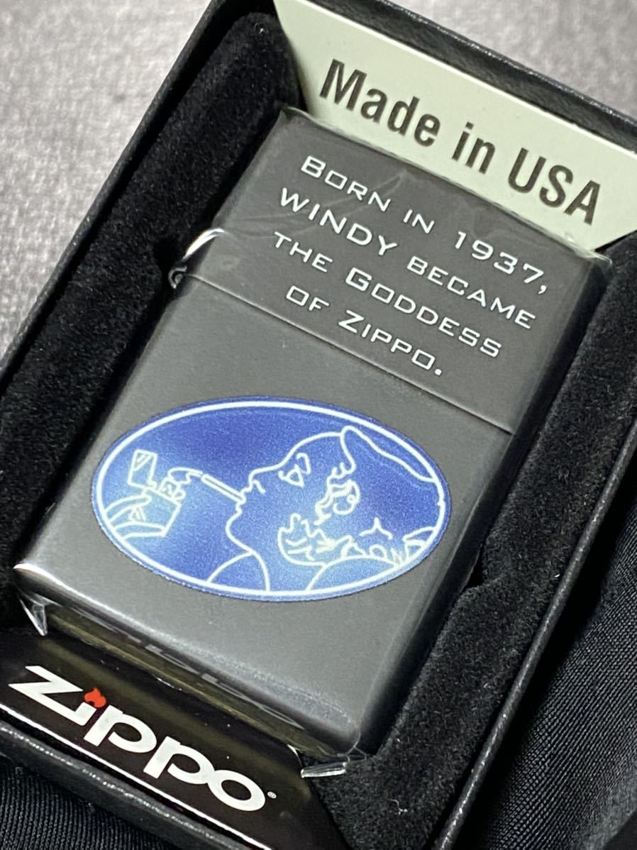 zippo ウィンディ 前面加工 ブラック 希少モデル 2014年製 WINDY シルバーインナー 2014年製 ケース 保証書付き拍卖