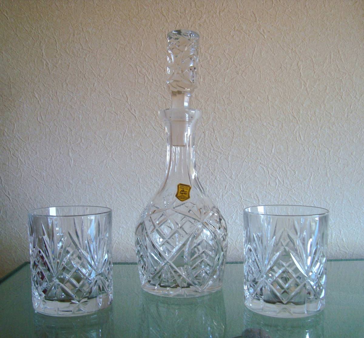 酒器 洋酒セット グラス2個+瓶 ポーランド製 ハンドカット拍卖