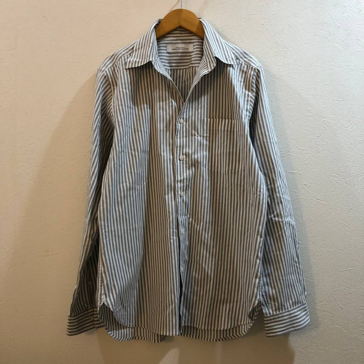 GREEN LABEL RELAXING/グリーンレーベル リクライニング 長袖ストライプ柄シャツ ホワイト グレー メンズ M拍卖