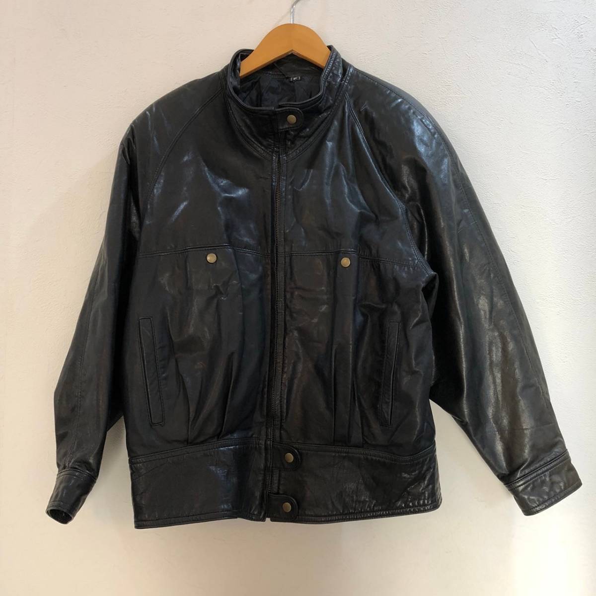 長袖 フルジップアップ スイングトップ合皮ジャケット ブラック 黒 メンズ F拍卖