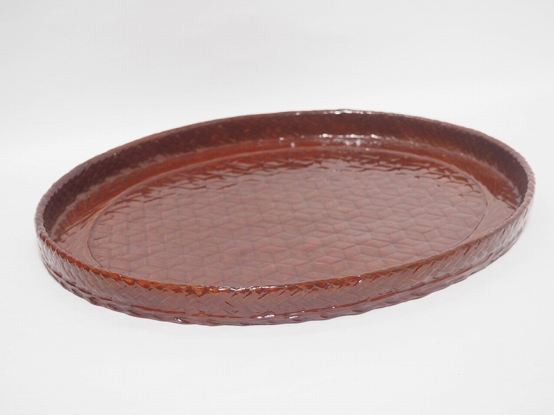 C0310 籃胎漆器 小判盆 ☆ 直39.3㎝ 茶道具 抹茶道具 茶器 抹茶器 茶懐石 茶事 竹工芸 漆器 竹製 盆 菓子盆 大盆 菓子器 干菓子器 良品拍卖