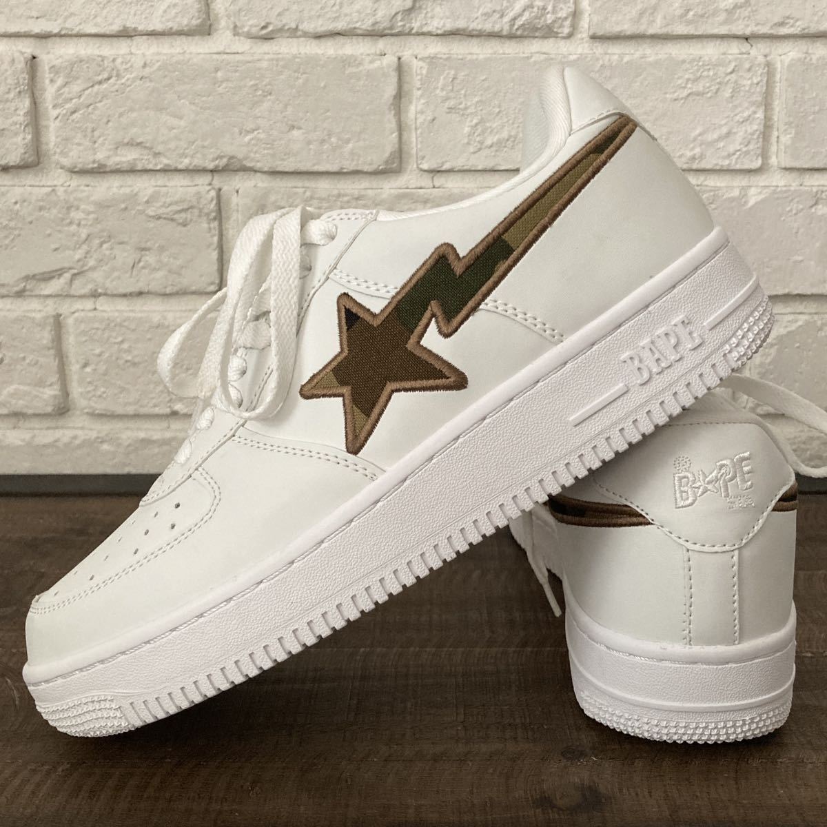 ★未使用品★ レザー BAPESTA スニーカー 27.5cm 1st camo a bathing ape BAPE STA shoes sneakers エイプ ベイプ ベイプスタ NIGO w355拍卖