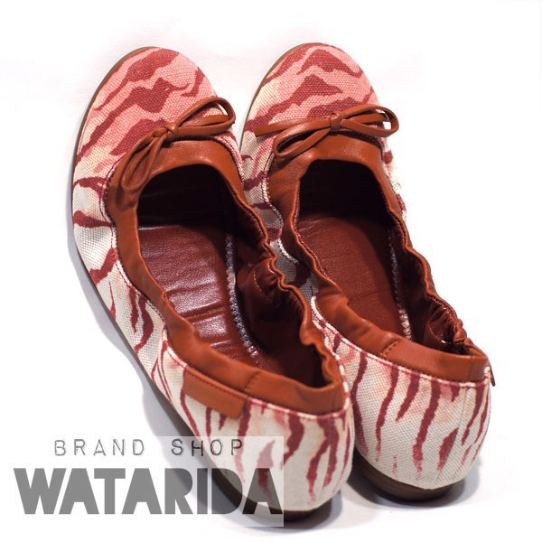 セルジオ ロッシ Sergio Rossi 靴 フラットバレエシューズ 35 約22.5~23cm ピンク カモフラージュ柄 送料無料拍卖