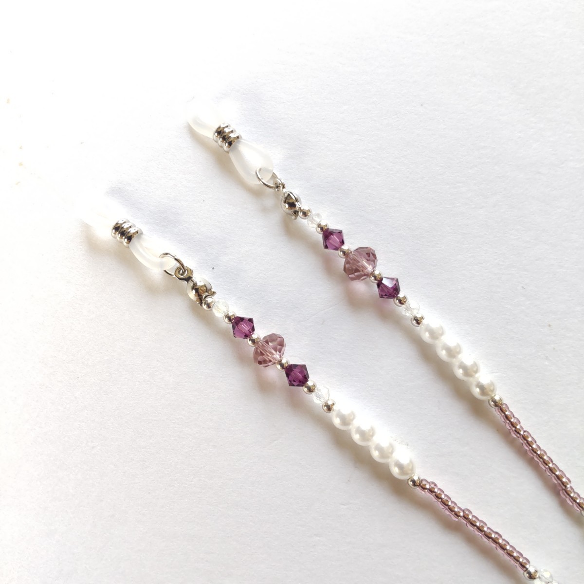 メガネ用チェーン(パールとガラスビーズ/アメジスト)★送料無料★拍卖