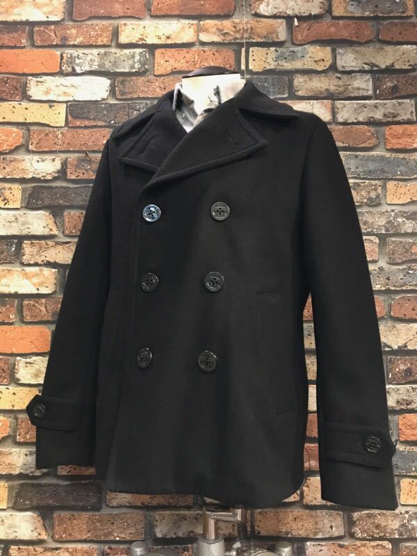 G087 メンズコート GLOBAL WORK グローバルワーク Pコート カジュアル おしゃれ 定番 アウター ウール メルトン 無地 ブラック/ M拍卖