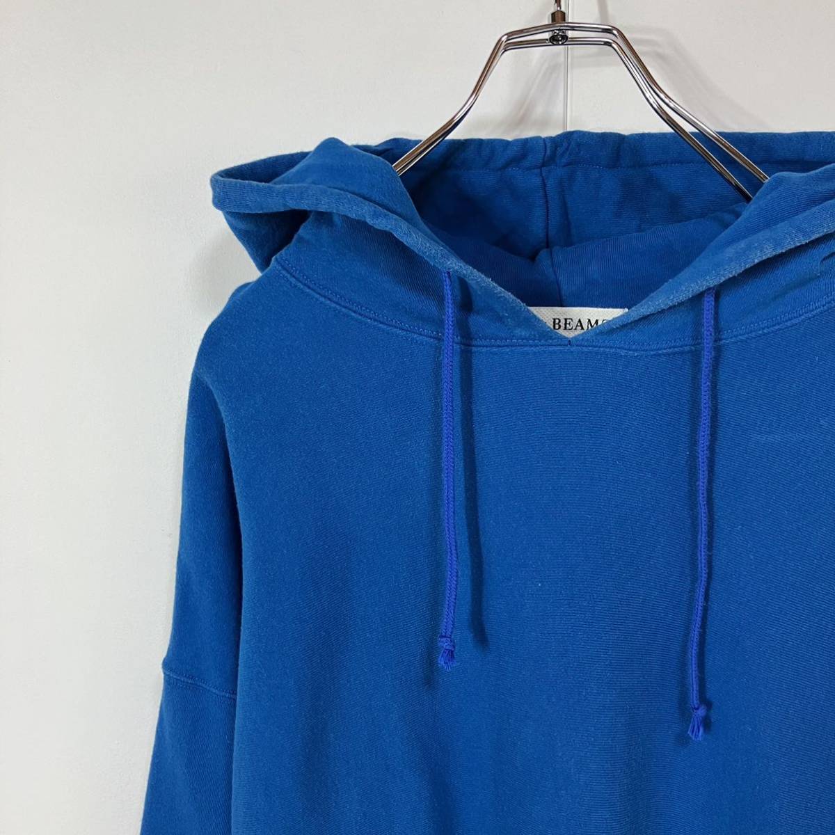 古着 切替 ストライプ デザイン ドロップショルダー 裏毛 スウェット フーディー パーカー ターコイズ ライトブルー拍卖