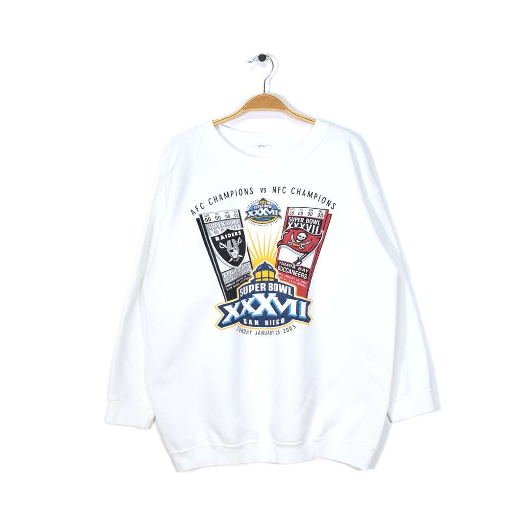 【送料無料】00s スーパーボウル レイダース × パッカニアーズ スウェット 白 ホワイト メンズL相当 アメカジ 古着 @CF0649拍卖