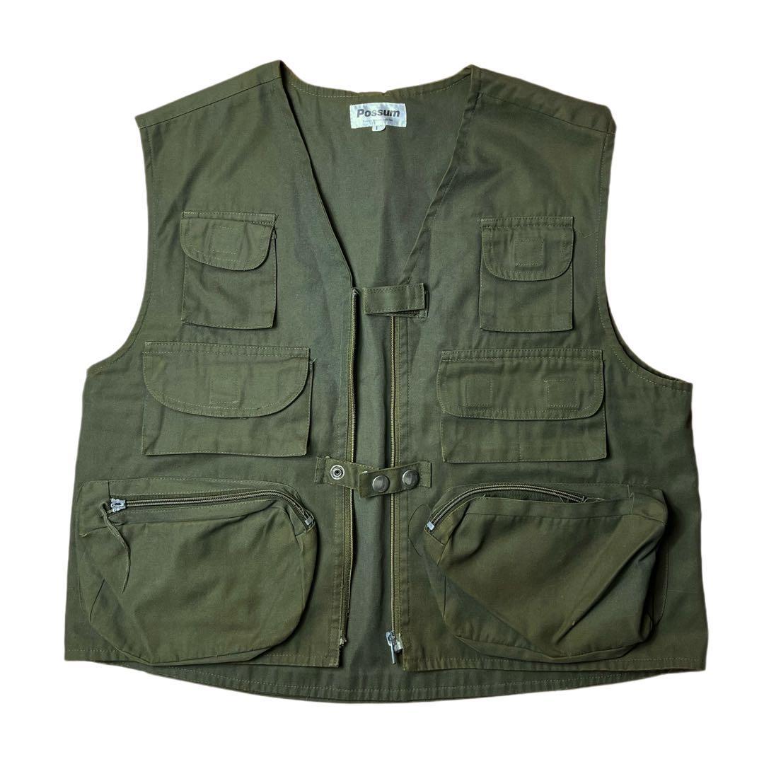 フィッシングベスト 古着 90s アウトドア カーキ 釣り マルチポケット グリーン 緑 アメカジ拍卖
