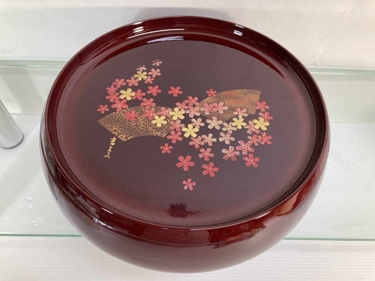 市田ひろみ 和歌山漆器 花柄 盆蓋付き菓子入れ 桜柄 盆 菓子器 拍卖