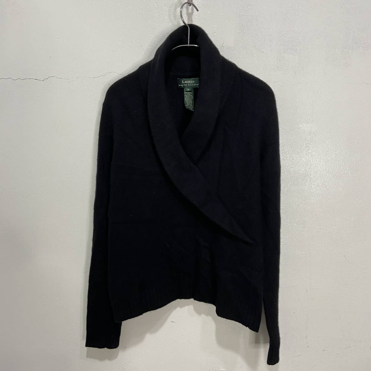 送料無料☆LAUREN Ralph Lauren☆ラルフローレン☆ショールカラーセーター☆カシミア☆アンゴラ☆ナイロン☆ブラック☆レディースM☆K23拍卖