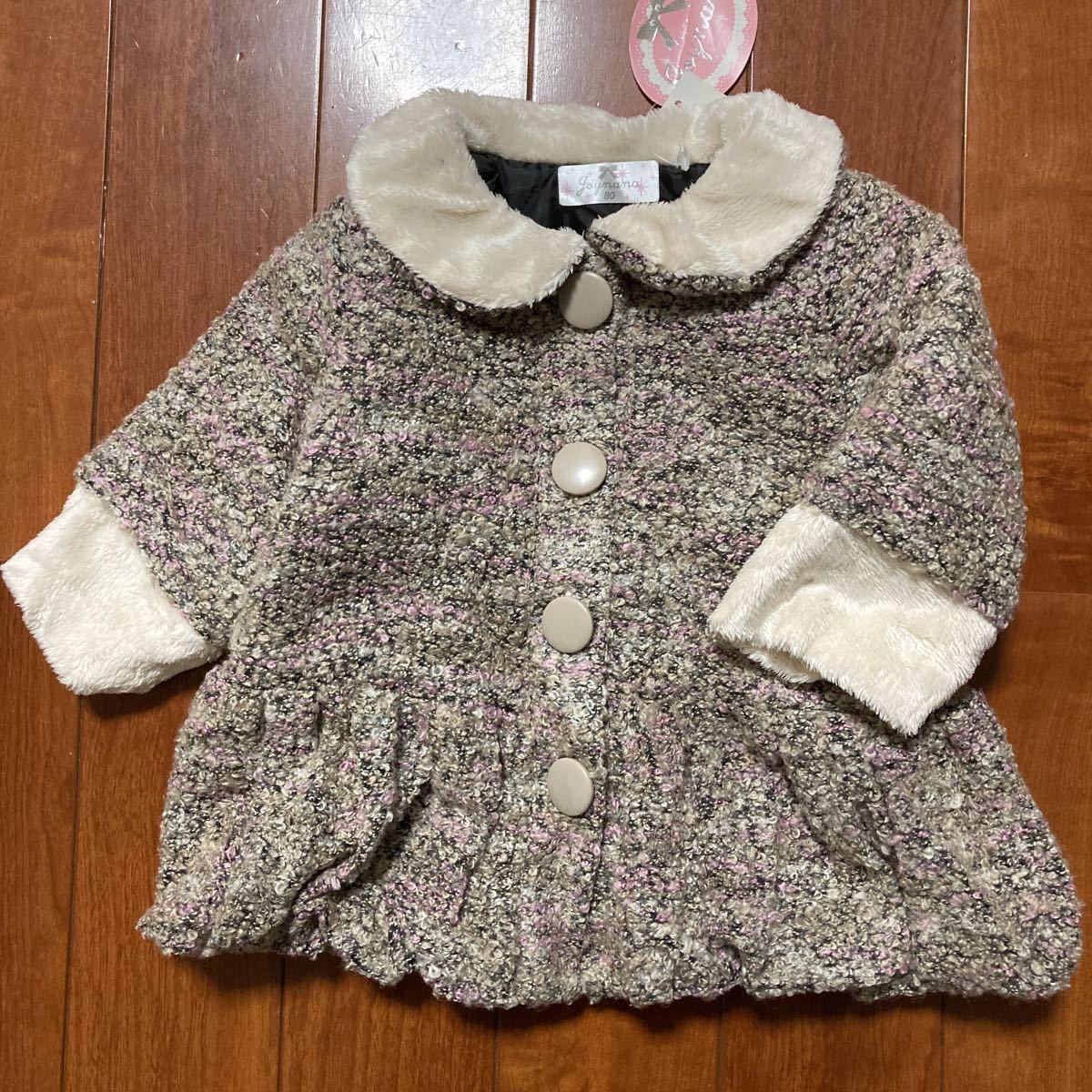 おしゃれ!ナチュラル系・コート・ジャンパー・ジャケット・グレー×ピンク・80・定価3479円②拍卖