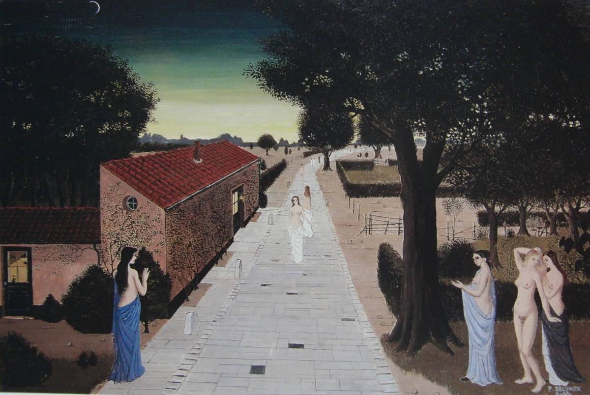 ポール・デルボー、アッピア街道、厳選、希少画集・額装画、Paul Delvaux、人気作品、新品高級額 額装付、状態良好、送料無料拍卖