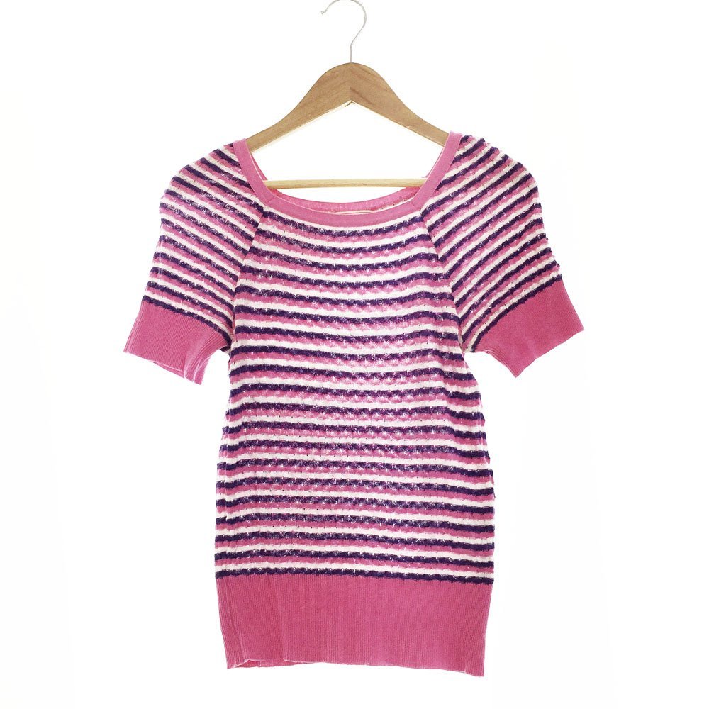 ★OLD ENGLAND オールドイングランド 半袖 ボーダー柄サマーニットトップス レディース サイズ36 マルチカラー 21220161 1BA/41457拍卖